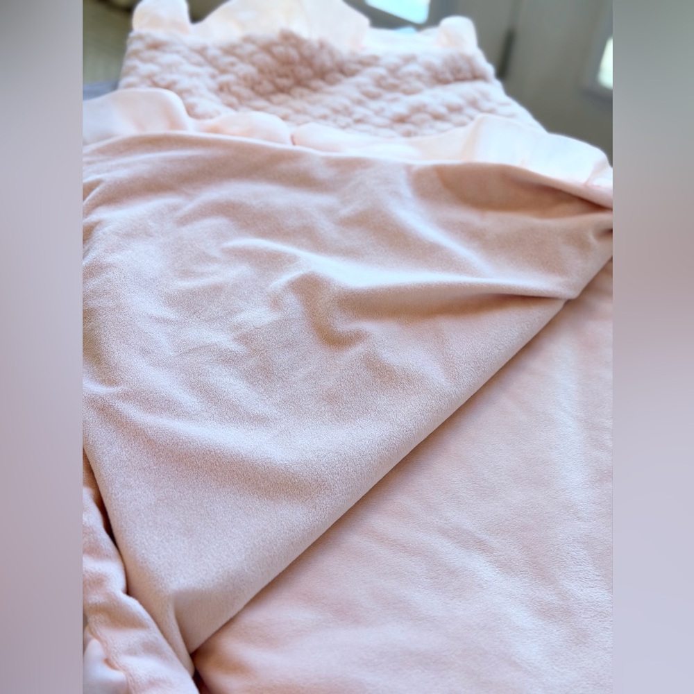 The Peanutshell Pastel Pink Minky Blanket. Chiffon Ruffle Trim. 33”x41” Nursery - Picture 4 of 4